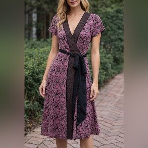 NEW Tristan Silk Sz 4 Faux Wrap Waist Tie Lined Midi Dress